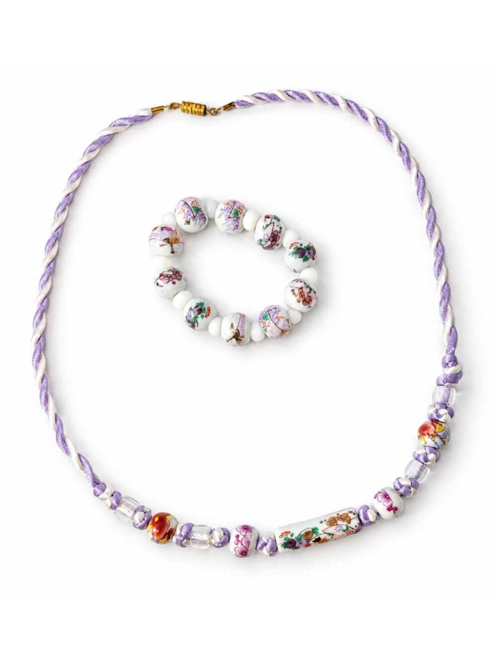 Vintage Porcelain Bead Necklace Bracelet Set